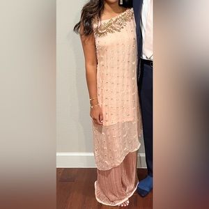 One shoulder peach pallazo outfit